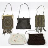 (lot of 8) Ladies evening handbag group, consisting of vintage beaded and mesh examples, the mesh
