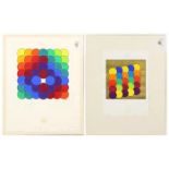 (lot of 2) "Molecule" and "Chromatic Accumulation," acrylics on paper, eached signed "Bayer" lower