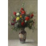 Franz Rumpler (Austrian, 1848-1922), Still Life with Flowers in a Porcelain Vase, oil on canvas,