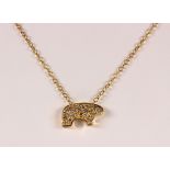 Diamond and 14k yellow gold bear pendant-necklace Designed as a bear, featuring (22) full-cut