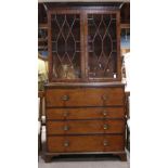 George III mahogany step back secretary, late 18th century, the uppercase having a molded top, above