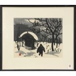 Kiyoshi Saito (Japanese, 1907-1997), Winter in Aizu, woodcut, pencil signed lower left, overall (