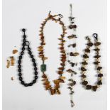 (Lot of 6) Amber, horn, multi-stone, metal jewelry Including 1) rough amber nugget, bone bead, metal