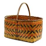 Native American South Eastern Louisiana "Coshatta" handled woven basket, 14"h x 14"w x 10"d.