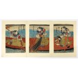 Utagawa Toyokuni III (Japanese, 1786-1865), woodblock prints 19th century, triptych depicting