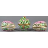 (lot of 3) Herend porcelain egg box group, each with a pierced body, accented with floral swags
