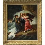 European School (19th century), Figures by the Shore with Oncoming Storm, oil on canvas, unsigned,