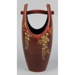 Japanese lacquer okimono water pail with handle, 1940s, wisteria in gilt and silver on reddish brown