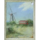 Untitled (Windmill and Train car), pastel, signed indistinctly "Aida Rohnmer (?)" lower right,