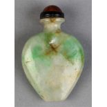 Chinese jadeite snuff bottle, 19th/20th century, with a flattened spade form body rising to an