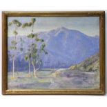 California School (20th century), Ojai with Distant Purple Mountain, oil on panel, unsigned, overall