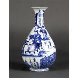 Chinese underglazed blue porcelain yuhuchunping vase, figures depicting a beauty forcefully
