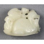 Chinese hardstone toggle, in the form of three birds including a pair of Mandarin ducks, executed