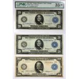 (lot of 3 notes) 20 dollar FR #990, Federal Reserve note, Chicago, PMG graded 35 EPQ star, 50 dollar