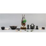 (lot of 17) Southwest Native American decoratives group, consisting of (5) blackware ceramic pieces,