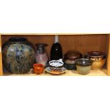 (lot of approx 15) Studio ceramic vessels and Pre-Columbian style figurines, etc.