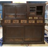 Japanese two-part mizuya (kitchen ) chest, upper part with two sliding door sections with an