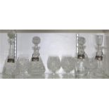(lot of 10) Waterford Crystal barware, comprising (4) stoppered decanters, each with a sterling