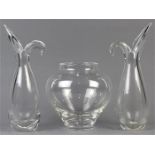 (lot of 3) Steuben glass vases, consisting of a pair of bud vases with a split foliate form rims,