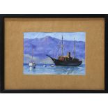 San Francisco Bay Scene with Ships, oil on canvas board, unsigned, 20th century, overall (with