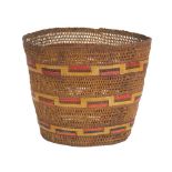 Native American Tlingit spruce root twined basket, Southeast Alaska, having bold geometric designs