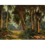 Dedrick Stuber (American, 1878-1954), Path Through the Eucalyptus, oil on canvas, signed lower left,