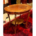 Louis XV style occasional table, having a shaped top with mother of pearl inlaid marquetry floral