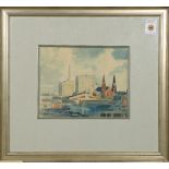 Ray Schumann (American, 1892-1960), Untitled (Cityscape), watercolor, signed lower left, overall (