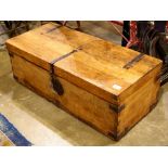 Continetal blanket chest, having a hinged top above an open interior, 15"h x 42"w x 18.5"d;