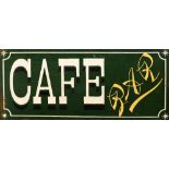 French paint decorated sign, circa 1900, inscribed "Cafe Bar," with white and yellow text on a green