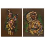 (lot of 2) Attributed to Harley Brown (American, b. 1939), Untitleds (Indian Chief & Indian Mother