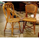 (lot of 2) French cafe bistro chairs, one having a shaped back, the other with a cane back, each
