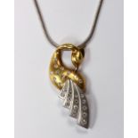 Diamond and gold bird pendant-necklace Designed as a bird, featuring (25) full-cut diamonds,