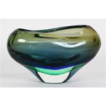 Silvano Signoretto Murano glass vase, having an organic form in cased blue and green glass, 8"h