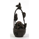 Japanese bronze okimono, nine mice of various sizes playing on the basket and one sticking out its