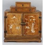 Chinese mixed hardwood small cabinet, with two drawers forming a stepped construction above a