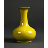 Chinese yellow crackle glaze vase, with a trumpet neck above a compressed body with an overall