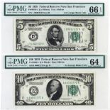 FR 1950-L and FR 2000-L San Francisco District GEM $5 and $10 1928 Green Seal Federal Reserve
