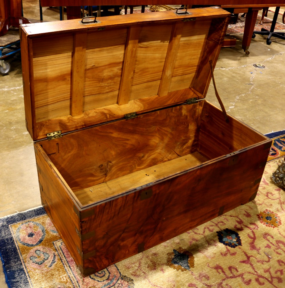 Primitive blanket chest, the hinged lid with brass mounts, and opening to a cedar lined interior, - Image 2 of 2