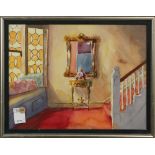 Interior Scene, watercolor, unsigned, 20th century, overall (with frame): 14.25"h x 17.75"w
