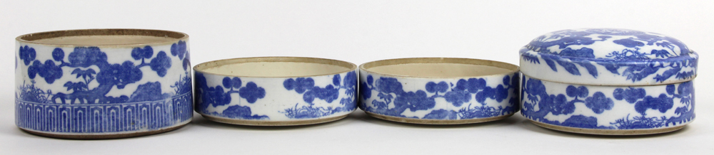 Japanese ceramic four-tier food container, blue-and-white transfer decorated with pines and - Image 4 of 5