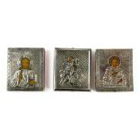 (lot of 3) Russian .84 silver traveling oklad icons, consisting of one depicting St. George the
