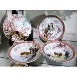 (lot of 4) Chinese enameled porcelain plates: three of birds-and-flowers, bearing signature 'Zhang