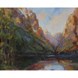 Alexander Phimister Proctor (American, 1860-1950), "Tetons, Jenny Lake, Wyoming," oil on canvas