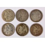 (lot of 6) Morgan silver dollars, 1896(S), 1898(S), 1899(S), 1903(S), 1904(S), 1904(P)