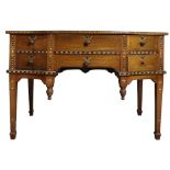 Federal style Phillipine mahogany sideboard, having an inlaid top above the six drawer case with