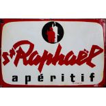 (lot of 2) French Art Deco enamel advertising sign for St. Raphael Apertif, circa 1930, with red