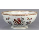 Chinese export porcelain centerpiece bowl, having floral reserve and white enamel accents, 10"dia.