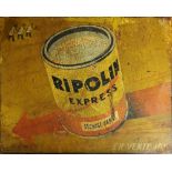 French painted roadside advertisement for Ripolin Express paint, executed in yellow and red,