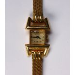Lucien Piccard 14k yellow gold and metal wristwatch Dial: square, cream, applied dot and black